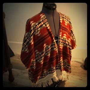 Southwest print open front knit sweater